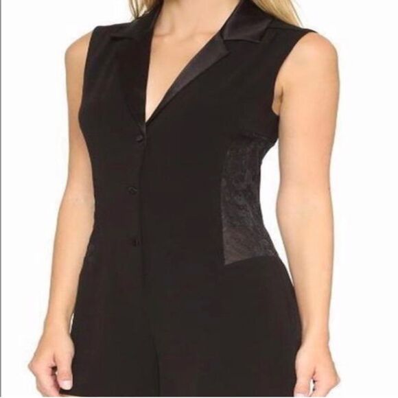 NWT Diane von Furstenberg | Black Seduction Mesh Side Collared Paneled Romper 10 - Picture 2 of 14
